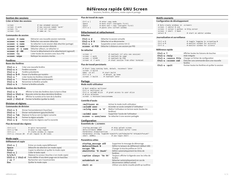 Référence rapide GNU Screen Standard thumbnail