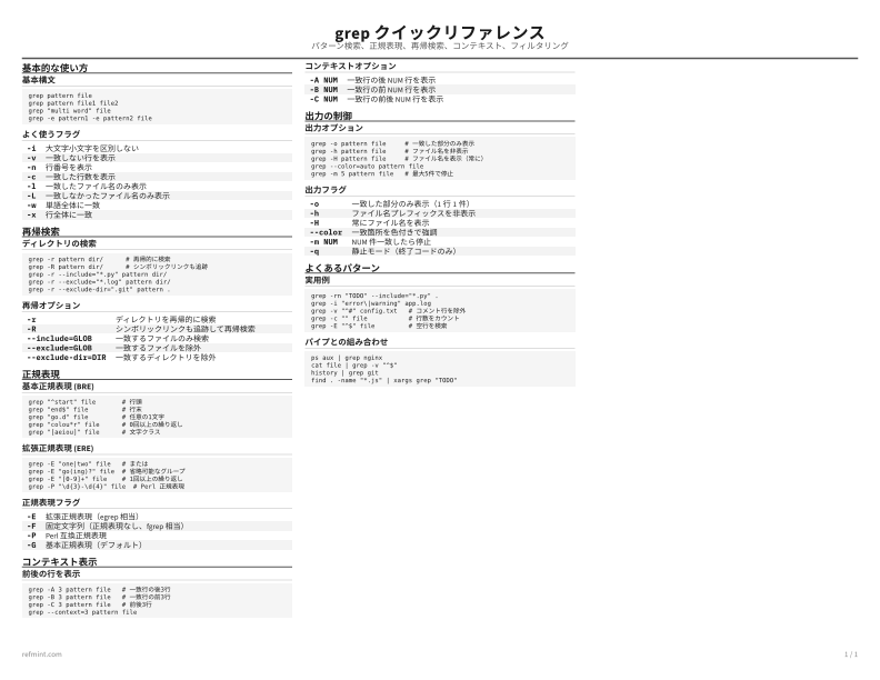 grep クイックリファレンス リファレンスカード thumbnail