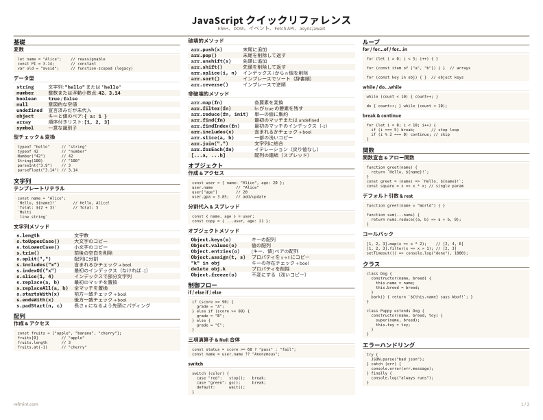 JavaScript クイックリファレンス カラー thumbnail