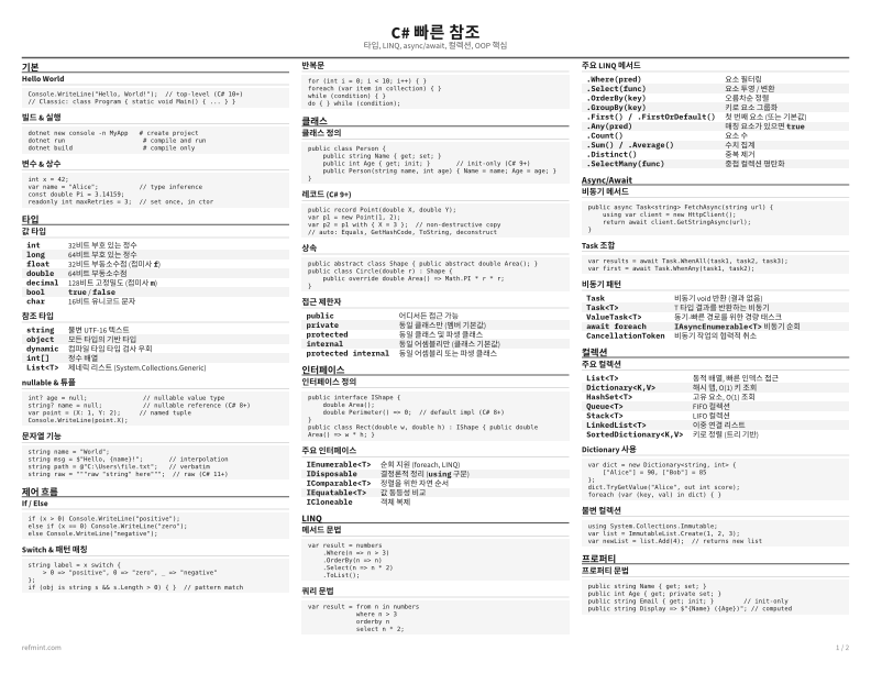 C# 빠른 참조 참조 카드 thumbnail
