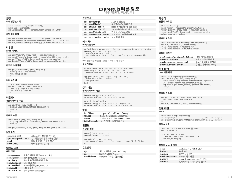 Express.js 빠른 참조 표준 thumbnail