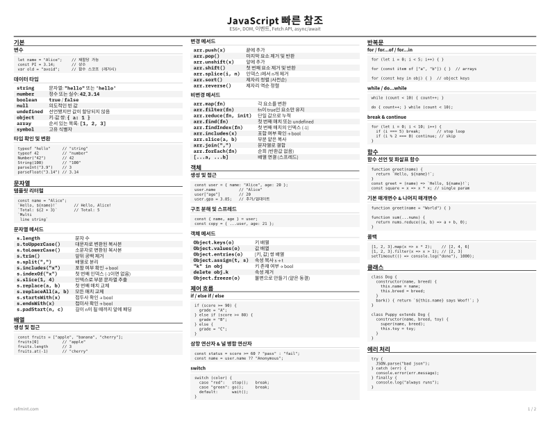 JavaScript 빠른 참조 표준 thumbnail
