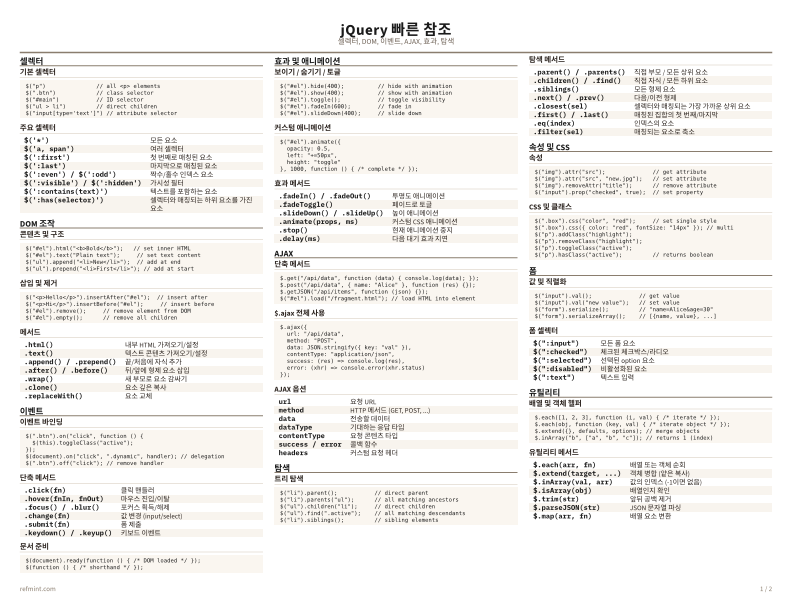 jQuery 빠른 참조 컬러 thumbnail