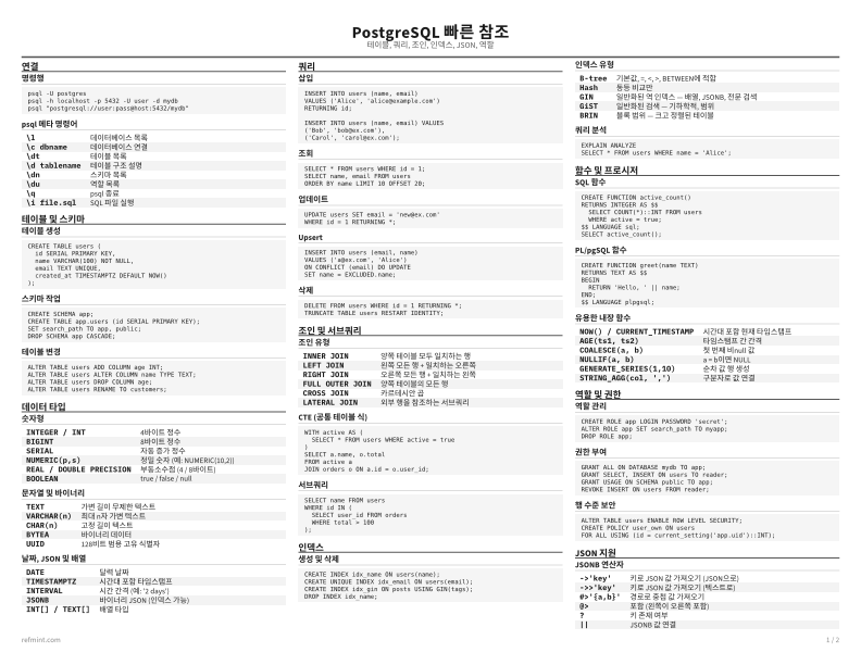 PostgreSQL 빠른 참조 표준 thumbnail
