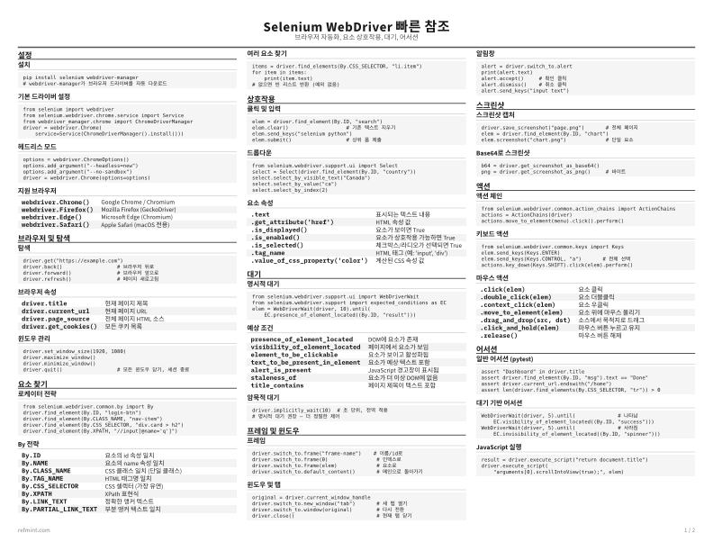 Selenium WebDriver 빠른 참조 표준 thumbnail