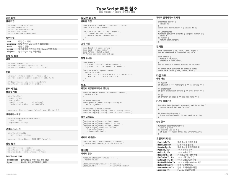 TypeScript 빠른 참조 참조 카드 thumbnail