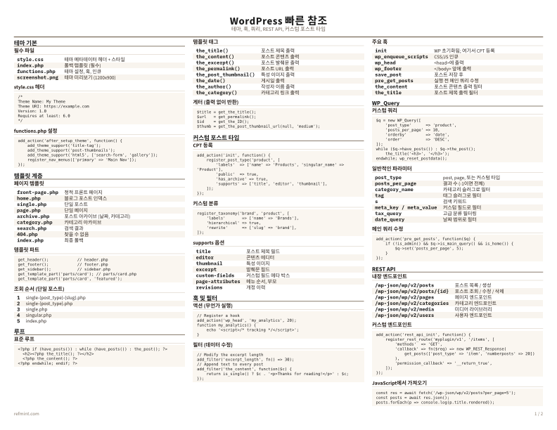 WordPress 빠른 참조 컬러 thumbnail
