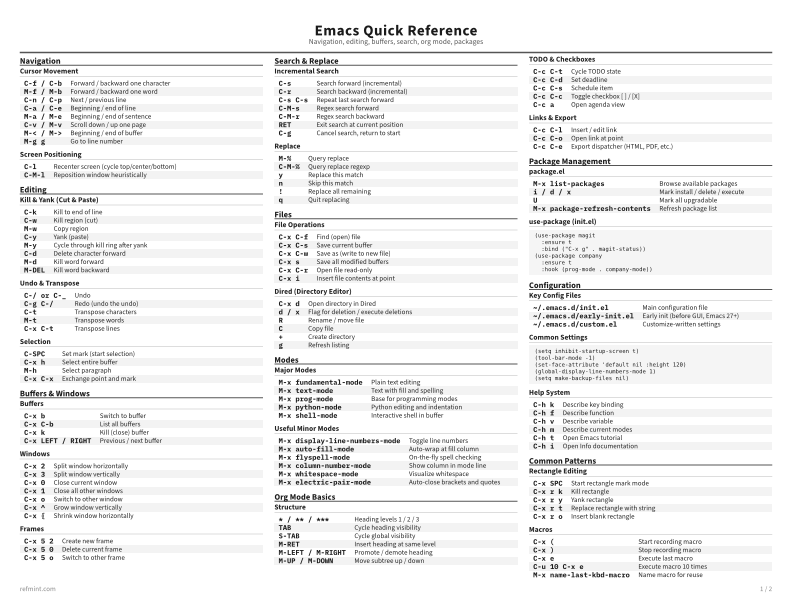Emacs Quick Reference Reference Card thumbnail