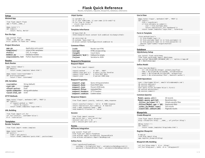 Flask Quick Reference Reference Card thumbnail