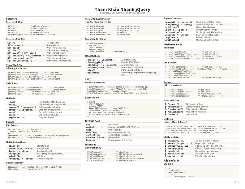 Tham Khảo Nhanh jQuery Màu sắc thumbnail