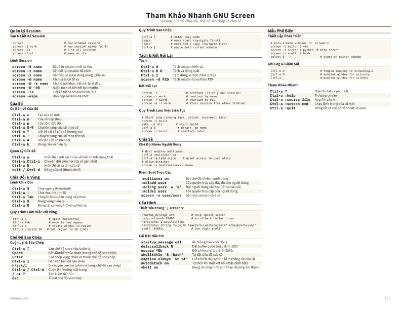 Tham Khảo Nhanh GNU Screen Màu sắc thumbnail