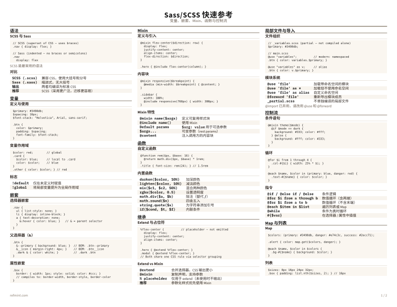 Sass/SCSS 快速参考 彩色版 thumbnail