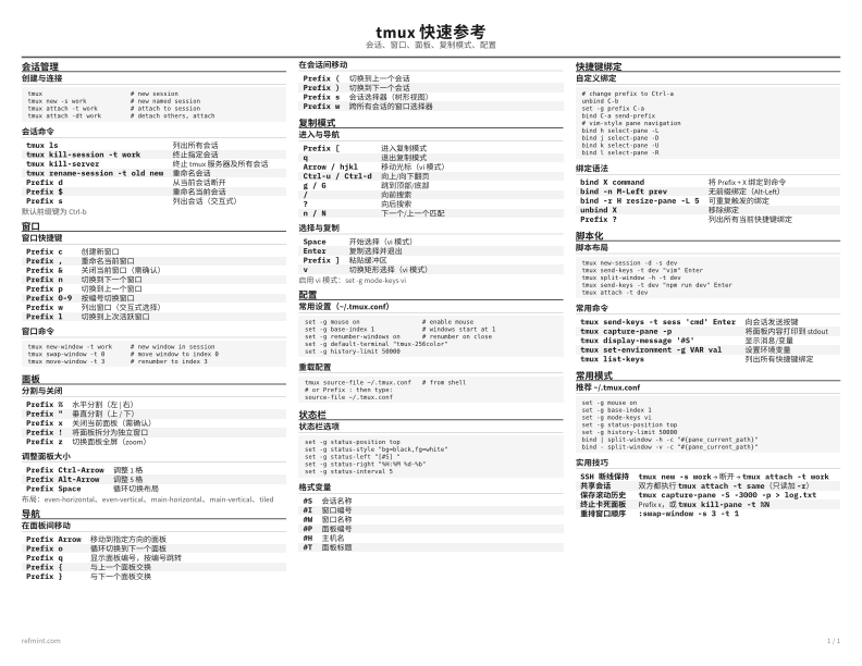tmux 快速参考 标准版 thumbnail